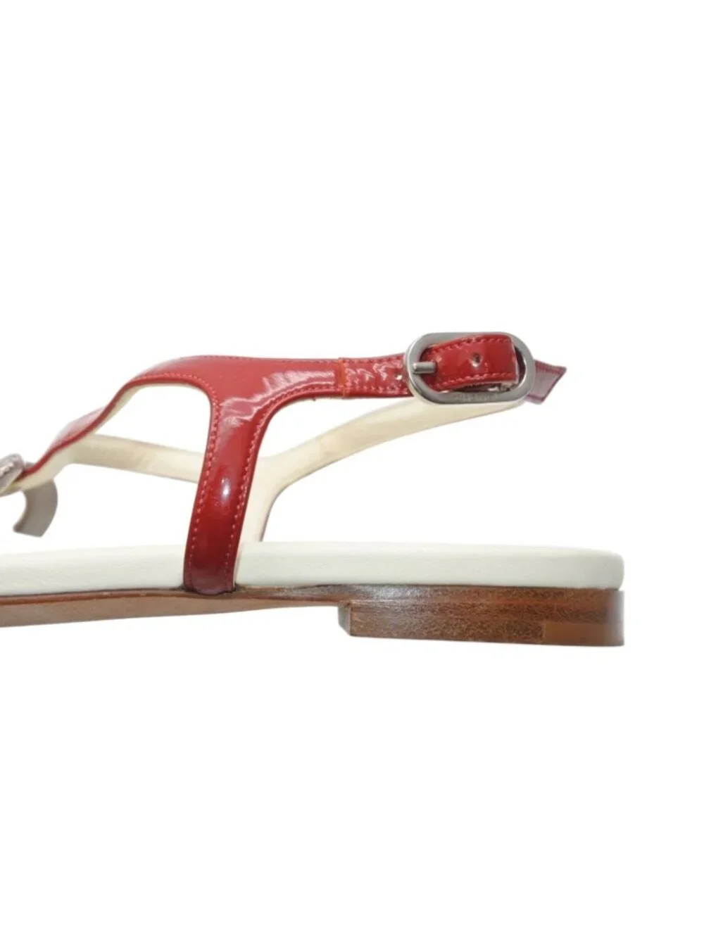 Chanel Thong Sandals CC Logo Patent Leather Red Ivory